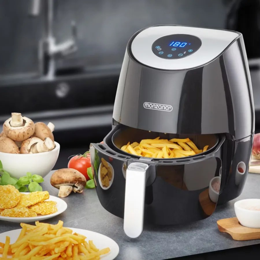 Fritadeira de ar quente 9 em 1 com ecrã tátil e 1500 W, 23 x 26,5 x 32 cm Preto + Prateado