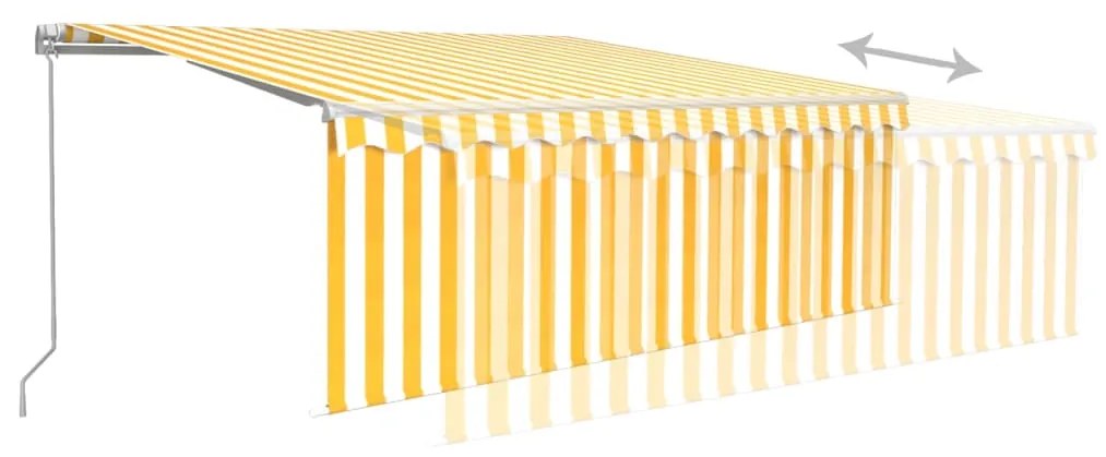 Toldo retrátil manual com estore/LED 4x3 m amarelo e branco