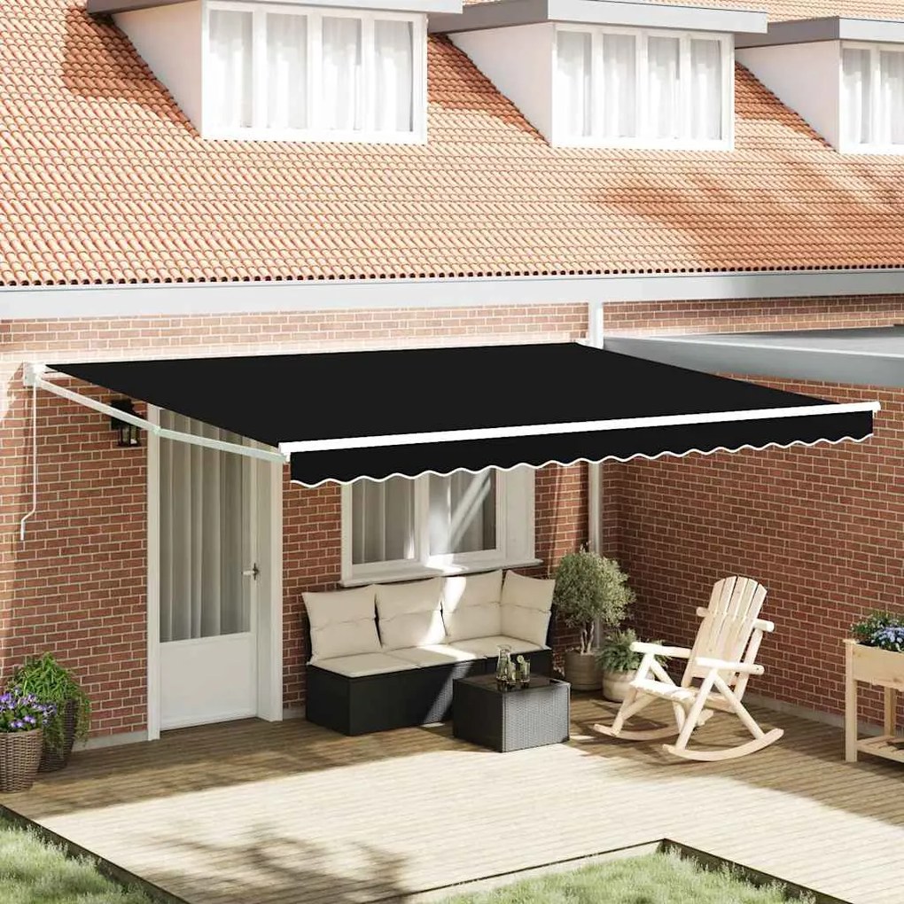 vidaXL Toldo Retrátil Manual Preto 450 × 300 cm Poliéster e Alumínio