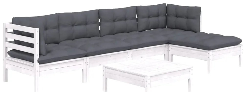 6 pcs conjunto lounge de jardim c/ almofadões pinho branco