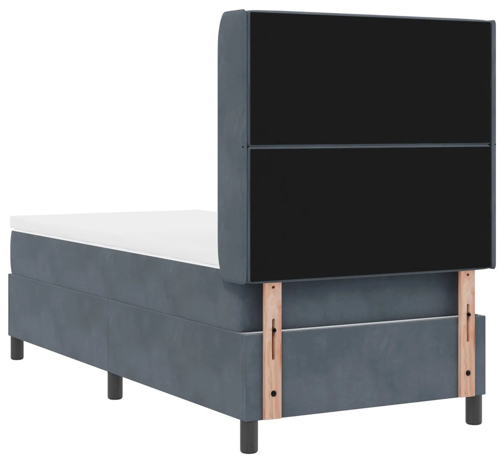 Cama Box Spring com Colchão Cinza Escuro 90x200 cm em Veludo