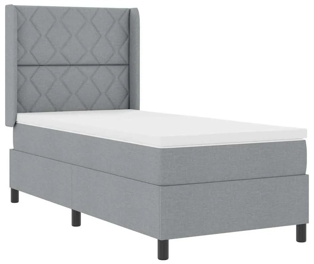 Cama Box com Colchão e Luz LED Cinza Claro 100x200 cm