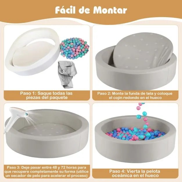 Piscina de bolas de espuma redonda 105 cm para crianças pequenas com 200 bolas Cinza