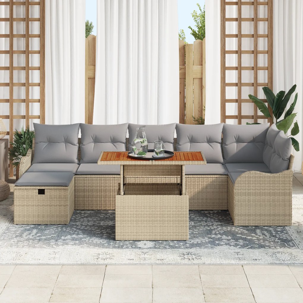 Conjunto de Sofás de Jardim vidaXL com 8 Peças e Almofadas em Rattan P