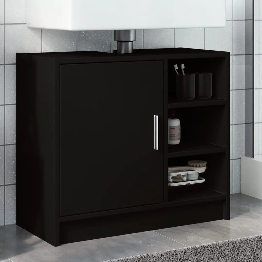 vidaXL Armário de lavatório 63x29x55 cm derivados de madeira preto