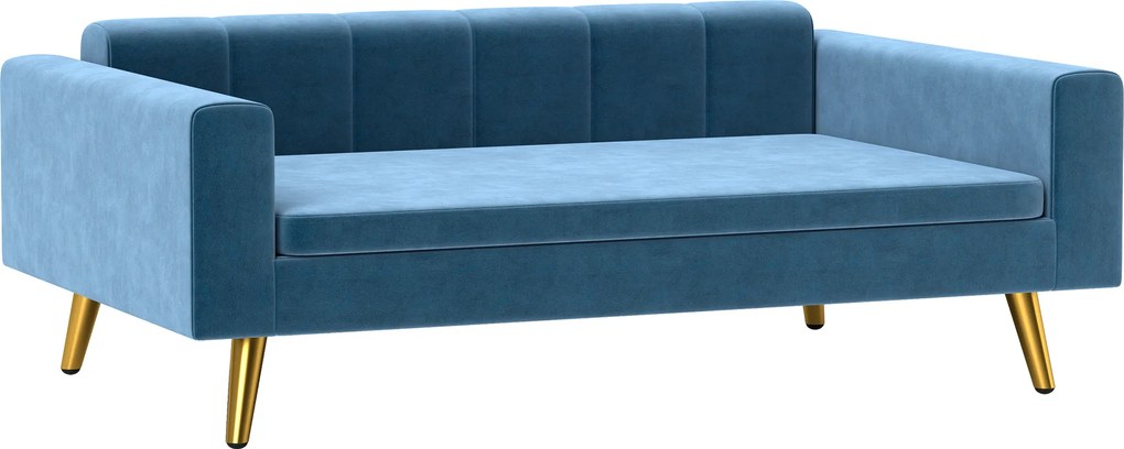 PawHut Sofá para cão cama para cão design escandinavo almofada macia pés metal dourado 94 x 59,5 x 31,5 cm veludo sedoso azul | Aosom Portugal