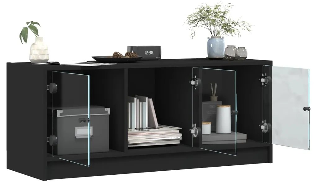 Móvel de TV c/ portas de vidro 102x37x42 cm preto