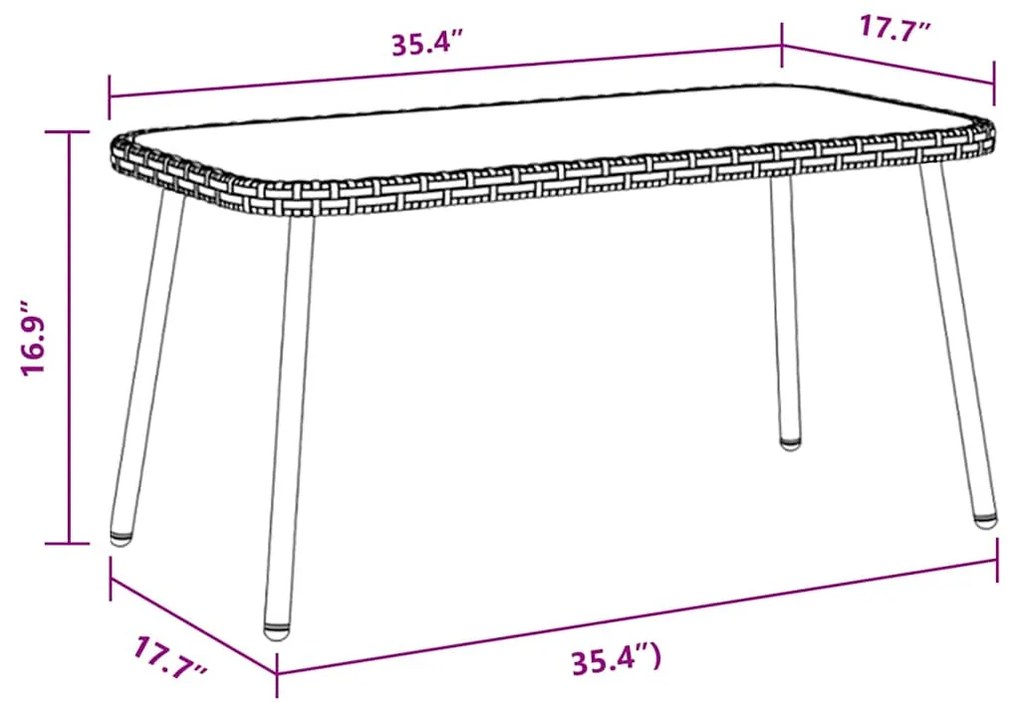 Mesa de café vidaXL Preta 90x45x42 cm Vime Sintético