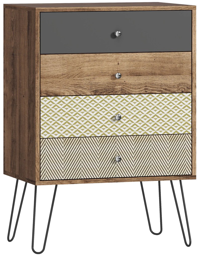 HOMCOM Cómoda para Quarto 4 Gavetas Cómoda com Pés em Forma de V de Aço Estilo Boémio 60x39x86 cm Multicor | Aosom Portugal