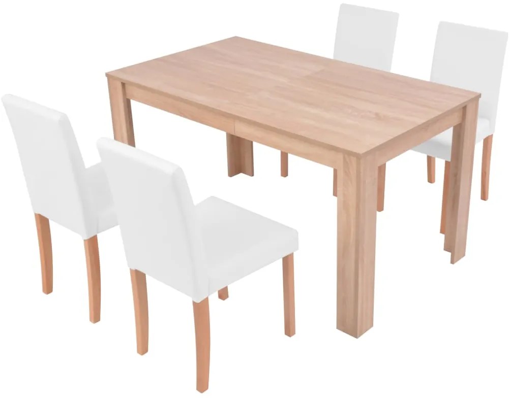 Mesa e cadeiras de jantar 5 pcs couro artif. carvalho creme