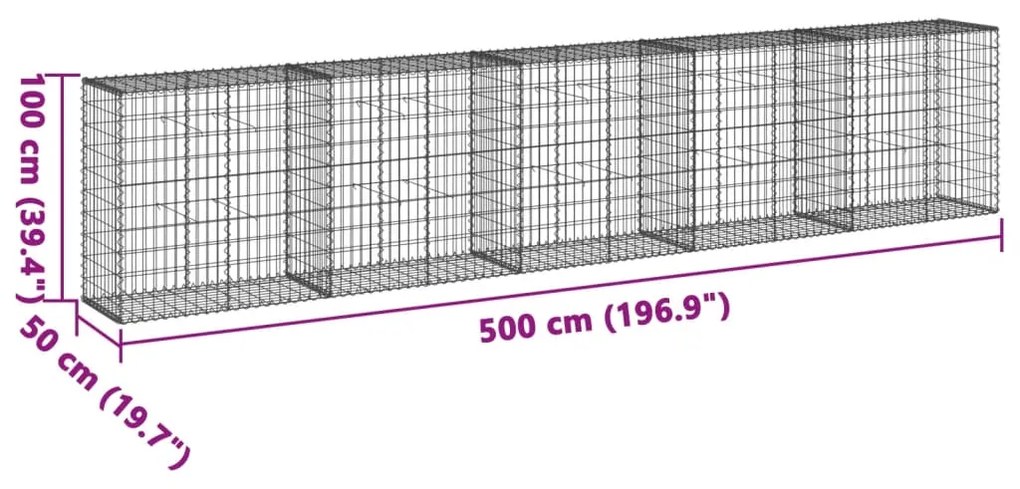 Cesto gabião com cobertura 500x50x100 cm ferro galvanizado