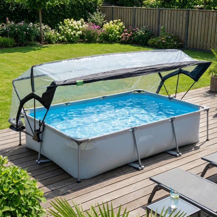 Piscina retangular Soft Grey 300 x 200 x 65 cm com bomba de filtragem e cobertura - cinzenta