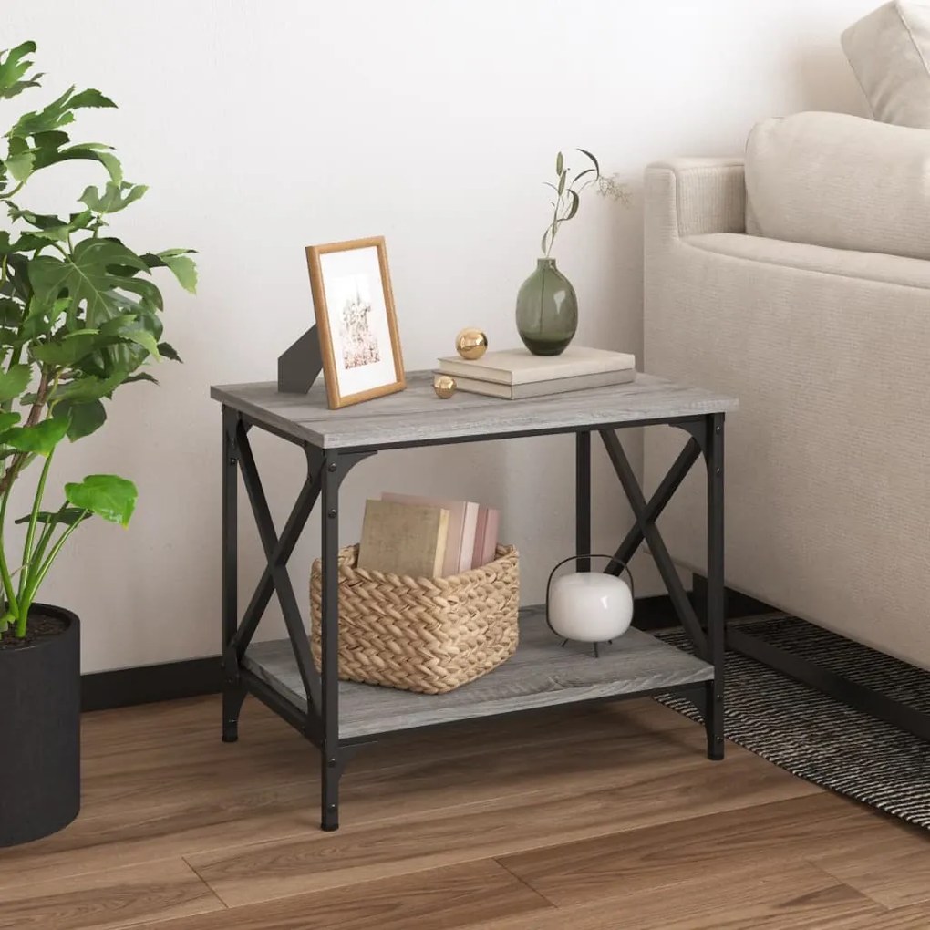 823330 vidaXL Mesa de apoio 55x38x45 cm derivados de madeira cinzento sonoma