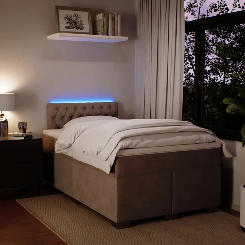 Cama boxspring c/ colchão 120x200 cm veludo cinzento-claro