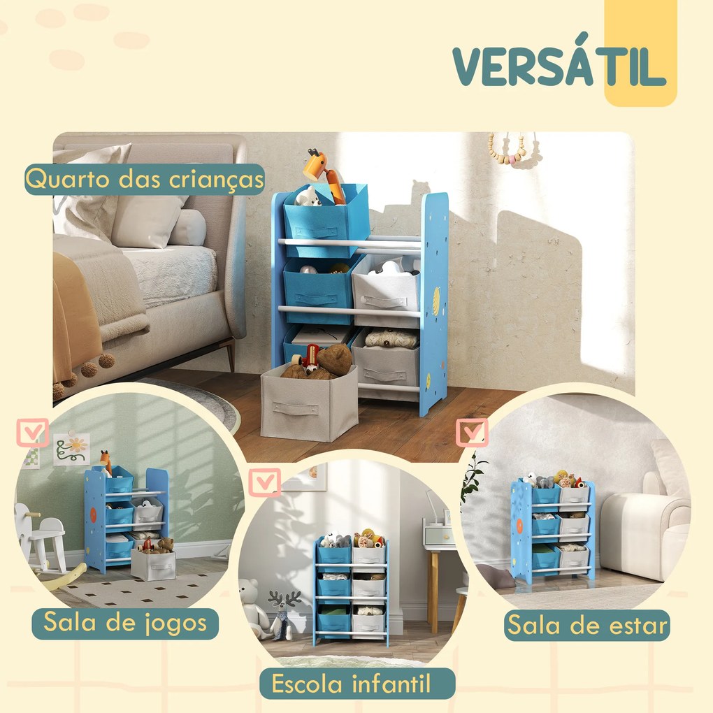 Estante para Brinquedos com 6 Caixas de Tecido não Tecido Amovíveis Organizador de Brinquedos para 43x30x60 cm Azul