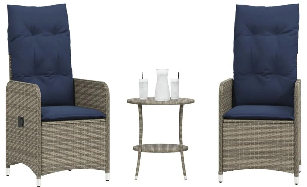 vidaXL Cadeiras de jardim reclináveis 2 peças com Mesa em vime sintético cinza