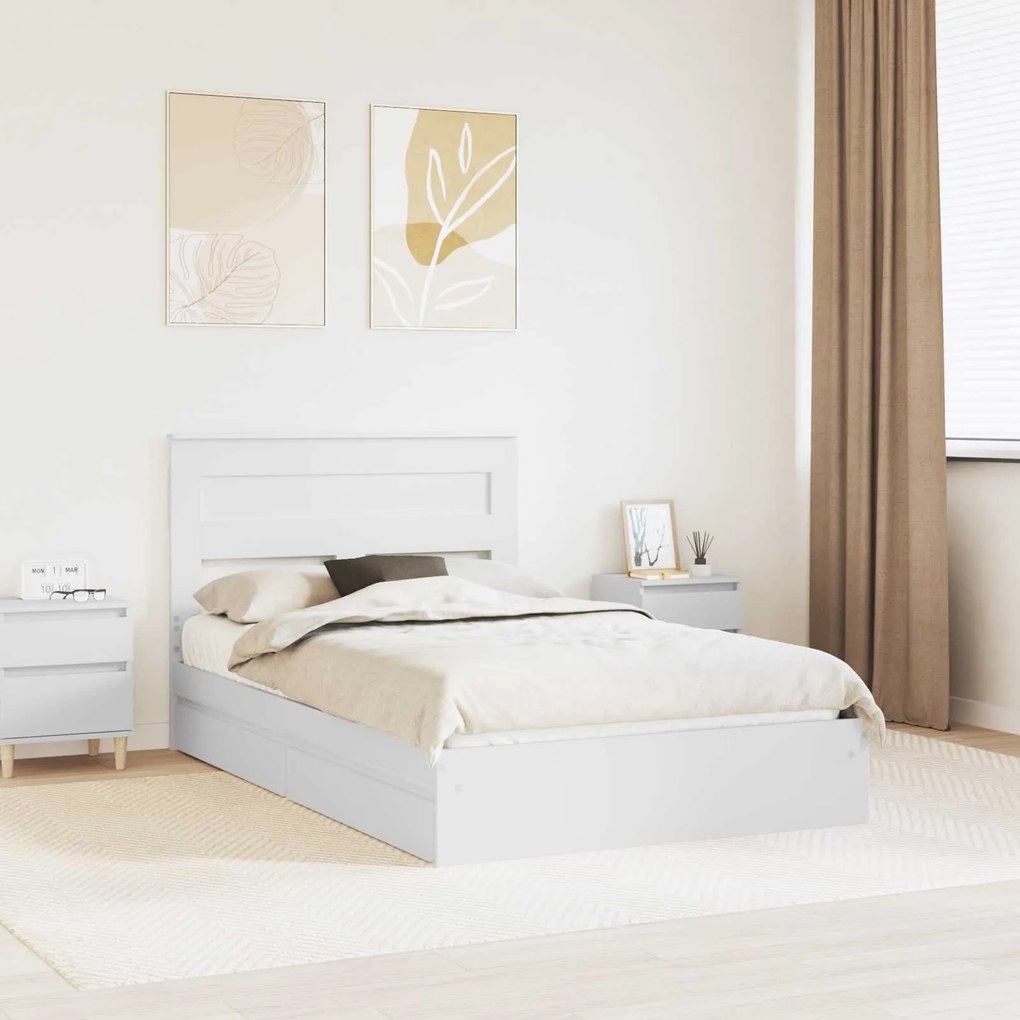 vidaXL Cama com Armazenamento Branco 120 x 200 cm Madeira processada