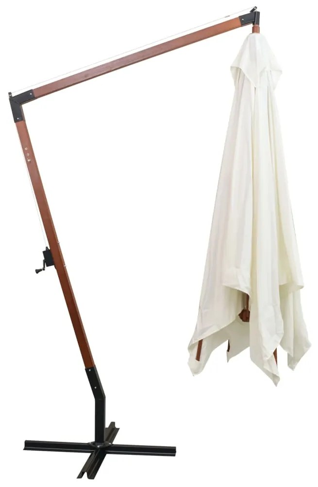 Guarda-sol suspenso com mastro de madeira 300x300 cm branco