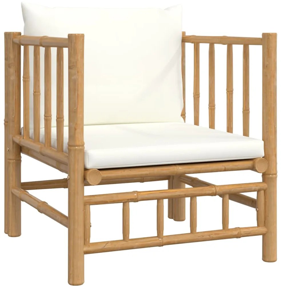 7 pcs conjunto lounge de jardim bambu c/ almofadões branco nata