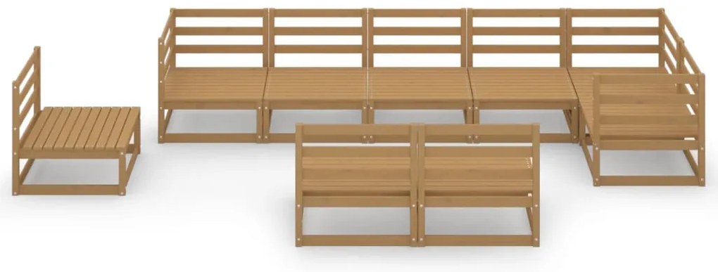 9 pcs conjunto lounge de jardim pinho maciço castanho mel