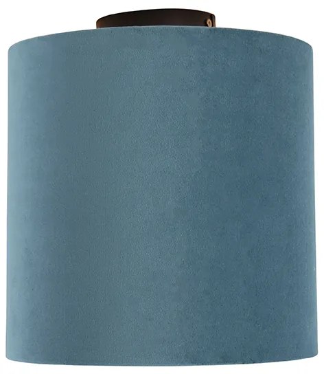 Candeeiro de teto com abajur de veludo azul e dourado 25 cm - Combi Preto Clássico / Antigo
