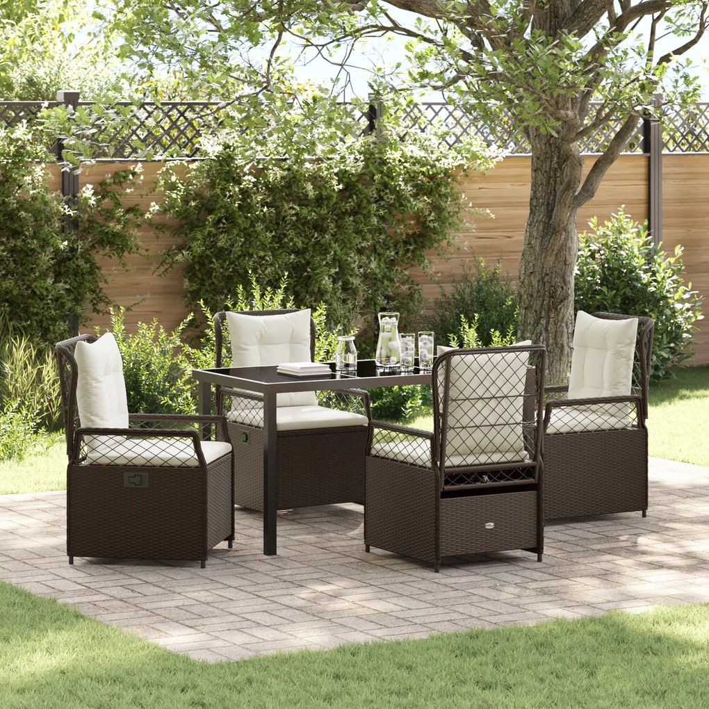 vidaXL Conjunto de Jantar de Jardim 5 Peças Castanho Rattan Poliéster