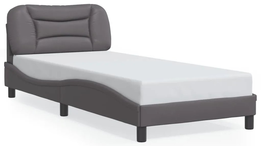 Estrutura cama c/ luzes LED 90x190 cm couro artificial cinzento