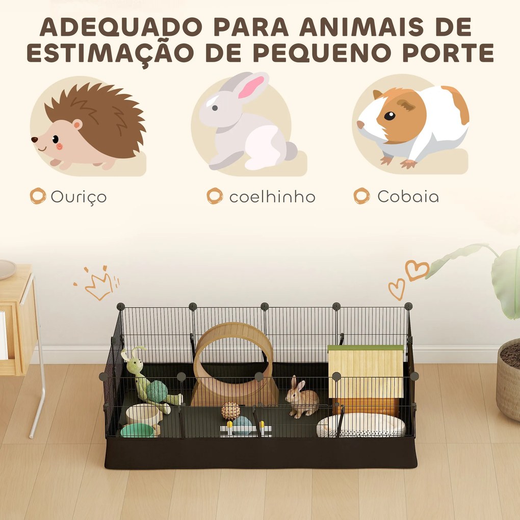 Gaiola Metálica para Animais de 12 Painéis DIY Tapete Impermeável (OUTROS ACESSORIOS NÃO INCLUIDOS) para Porquinhos-da-Índia Ouriços 120x60x40 cm Pret