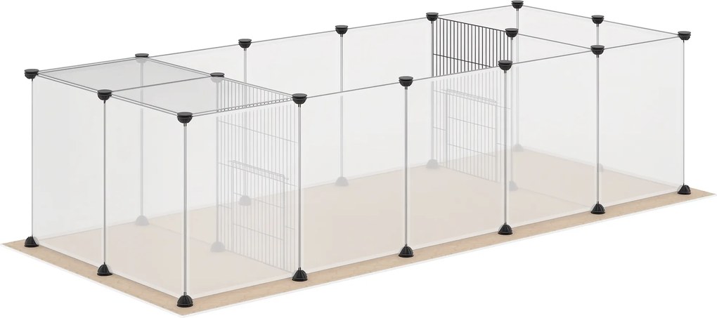PawHut Cerca para Animais DIY com 20 Painéis e Esteira Parque para Pequenos Animais para Porquinhos-da-Índia e Ouriços 175x70x45 cm Branco | Aosom Portugal