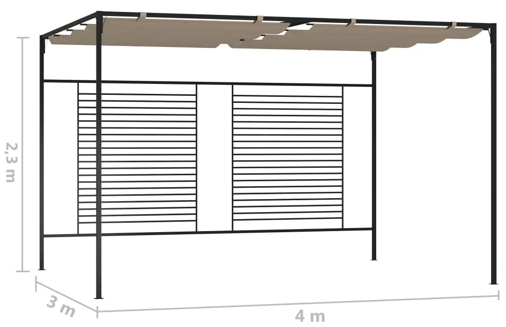 Gazebo c/ telhado retrátil 3x4x2,3 m 180 g/m² cinza-acastanhado