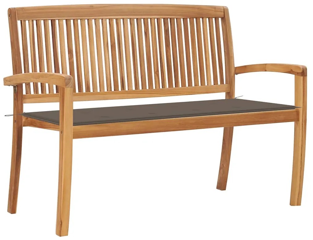 vidaXL Banco de jardim empilhável c/ almofadão 128,5 cm teca maciça
