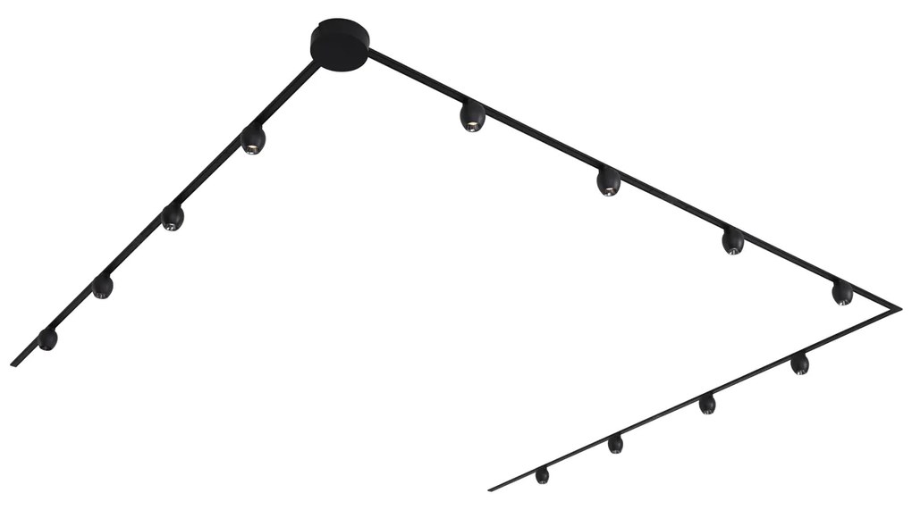 Sistema de iluminação de trilho moderno com 12 focos pretos monofásicos - Magnetic Zagaye