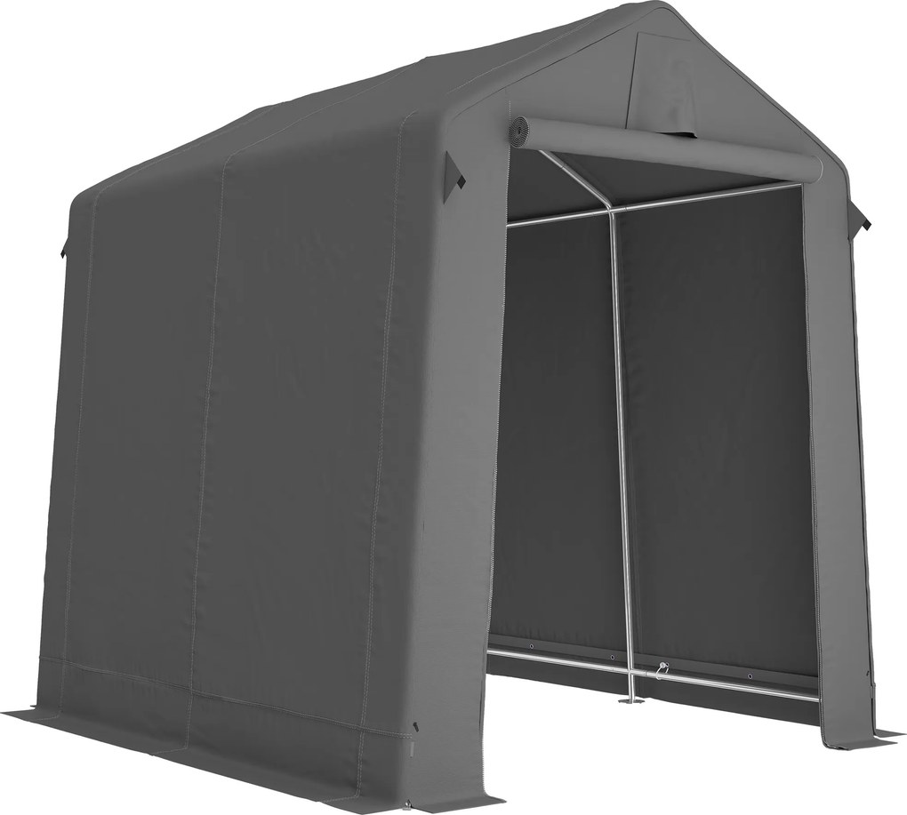 Outsunny Tenda de garagem 2,3 x 1,9 m impermeável Tenda para equipamentos com porta enrolável com zíper, ventilação, telhado de duas águas Cinza escuro | Aosom Portugal