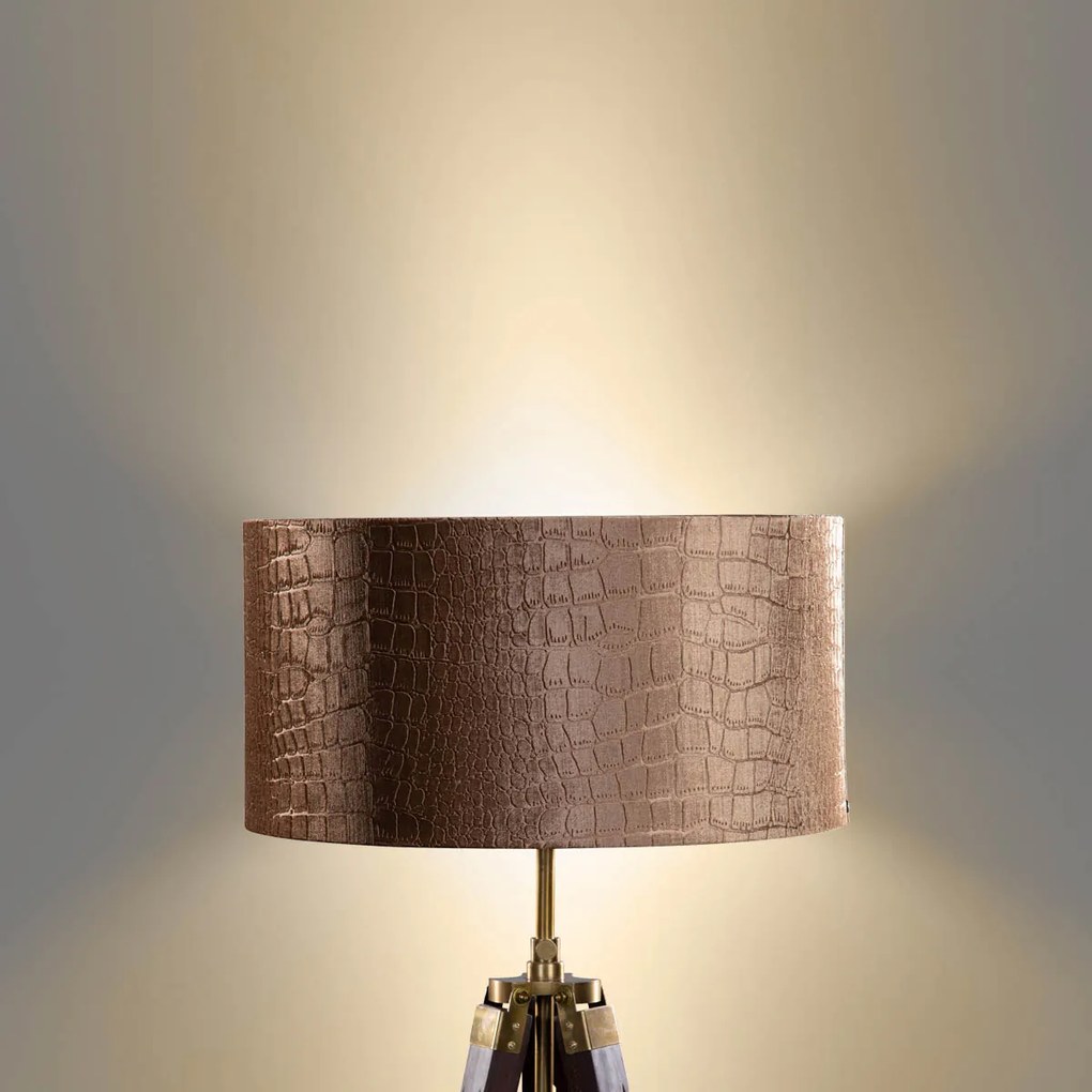 Candeeiro de Pé Tripod em Latão com Abajur em Veludo Crocodilo 50cm - Cortin