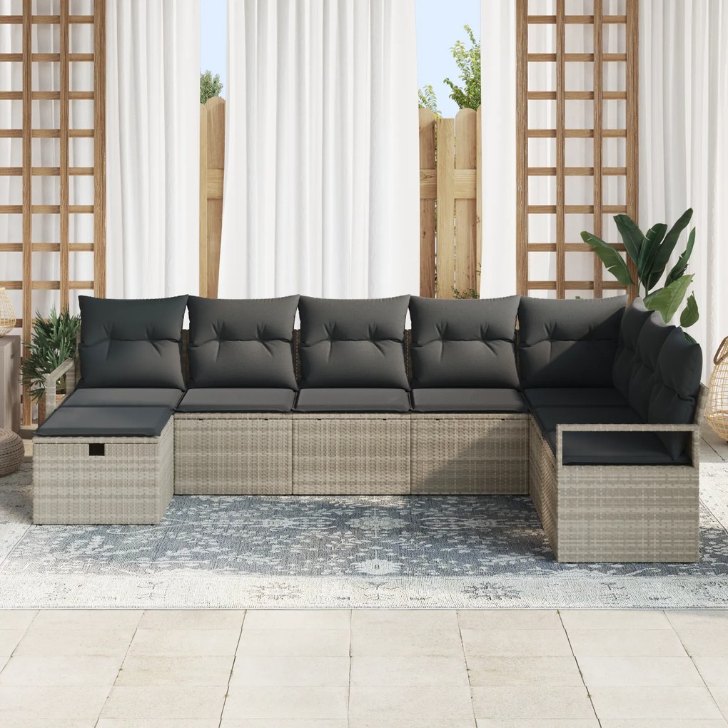Conjunto de Sofá de Jardim vidaXL de 8 Peças com Almofadas Cinza Claro