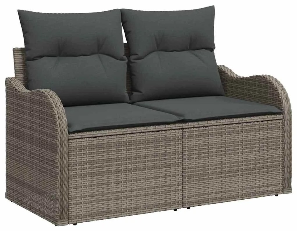 Conjunto de Sofá de Jardim de 9 Peças com Almofadas Cinza Rattan Polim