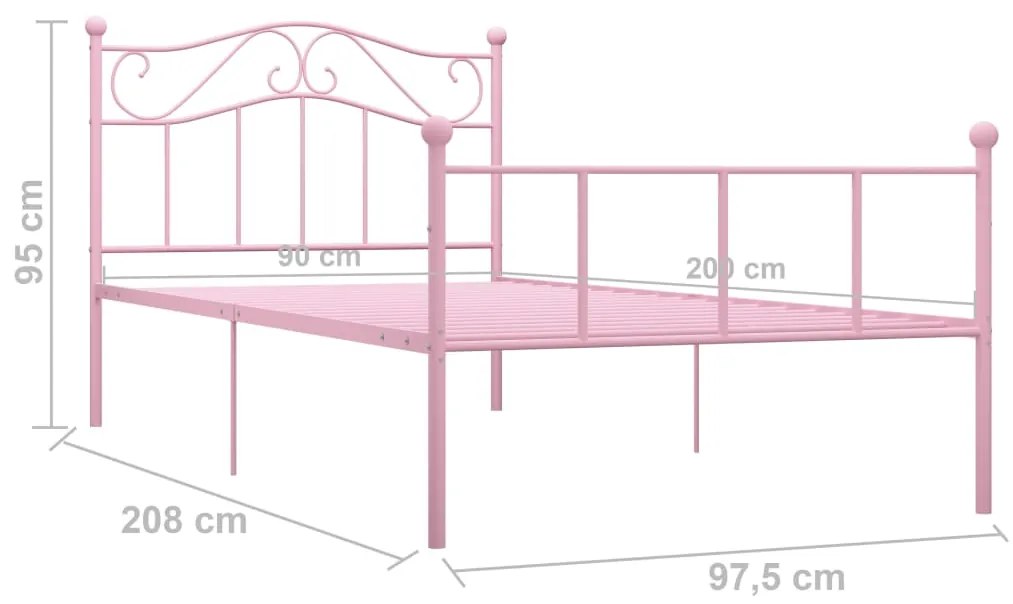 Estrutura de Cama Barbs em Metal Rosa - 90x200 cm - Design Retro
