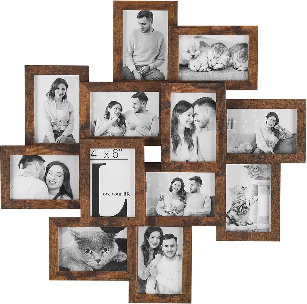 12 molduras para fotografias de 10 x 15 cm – decoração de parede castanho vintage