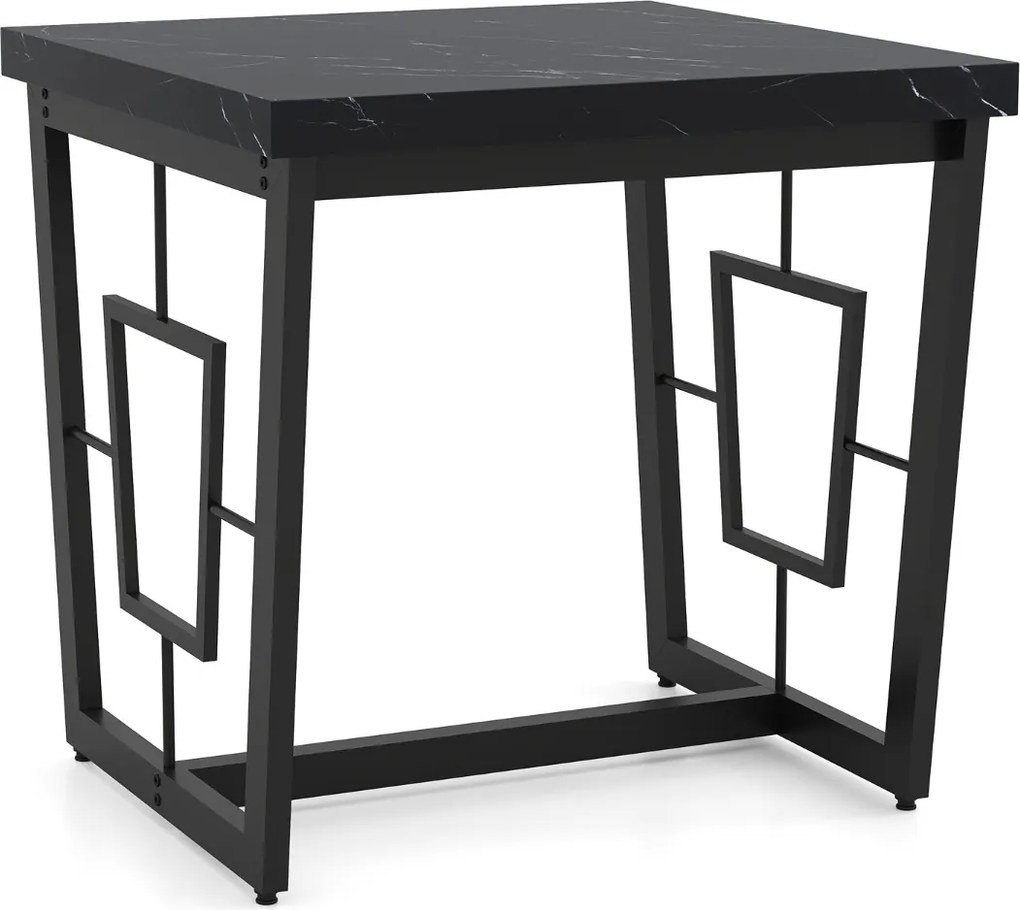 Mesa Apoio Quadrada Moderna 60 x 60 x 60 cm com Tampo em Mármore Sintético e Base Metálica em Forma de H para Quarto ou Sala Preto