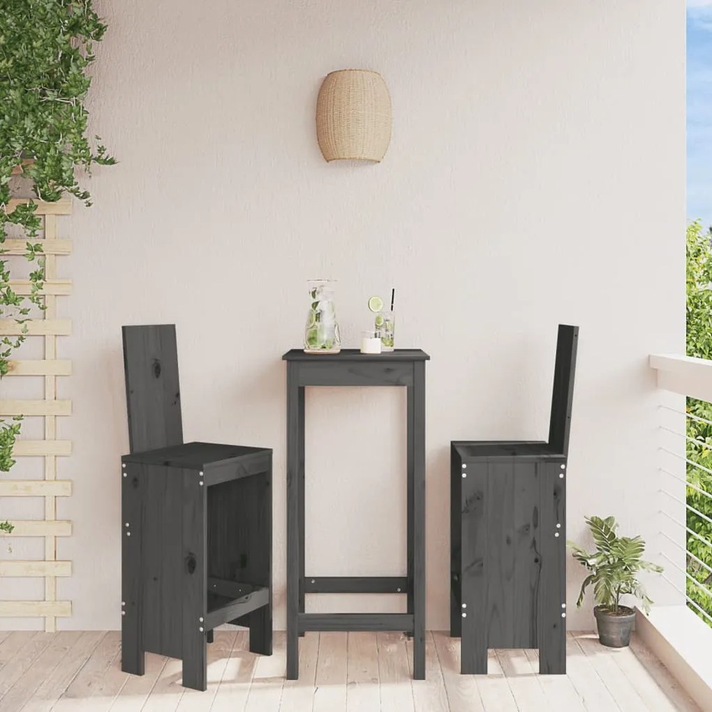 Cadeiras de bar 2 pcs 40x42x120 cm pinho maciço cinzento