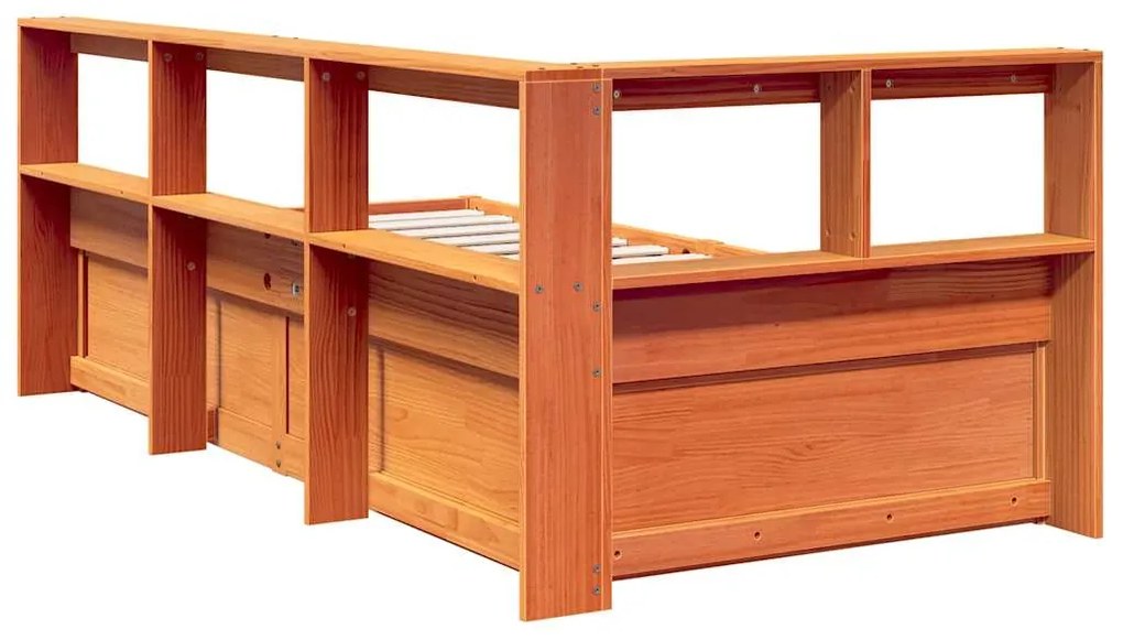 Cama com estante sem colchão 90x200cm pinho maciço castanho-mel