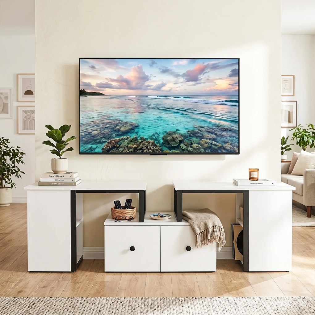 Conjunto de 3 Móveis de TV Modulares, 140 x 30 x 50 cm, Disposição Personalizável, Branco