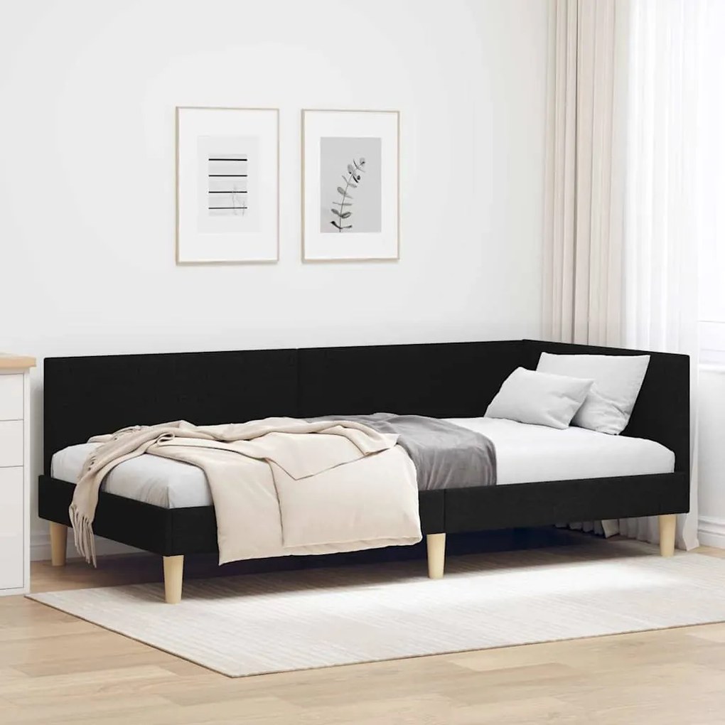vidaXL Estrutura de Cama de Canto Preto 90 cm x 200 cm Veludo