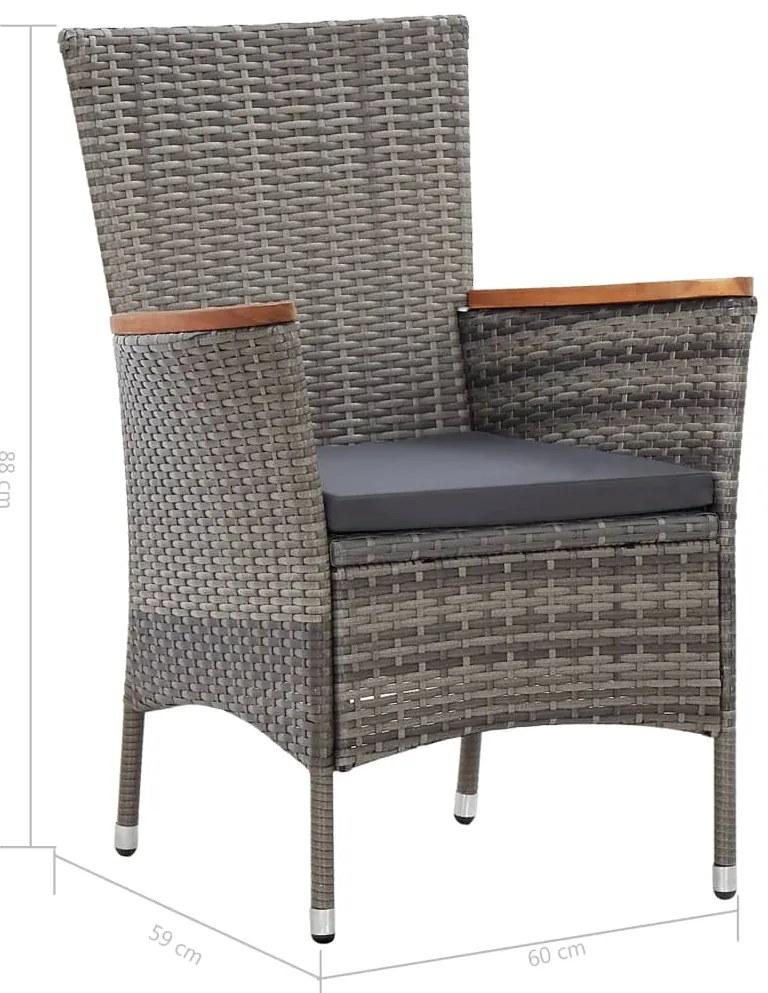 5 pcs conjunto jantar exterior com almofadões vime PE cinzento