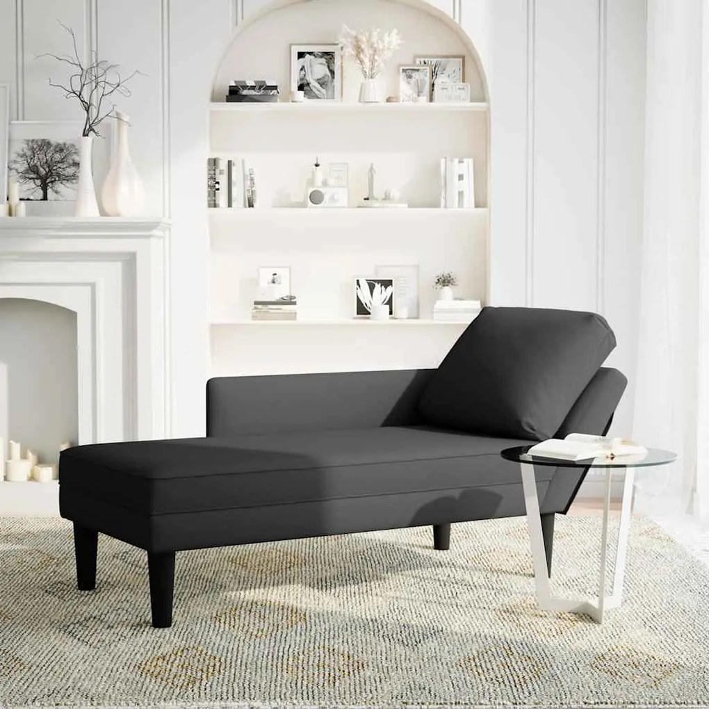 Chaise lounge c/ almofada/apoio de braços direito veludo preto