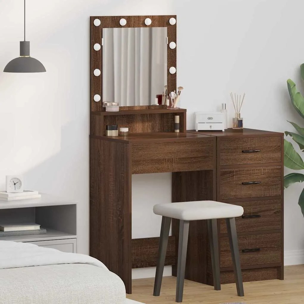Mesa de Maquilhagem com Luzes LED - Carvalho Castanho - 50x41x135 cm