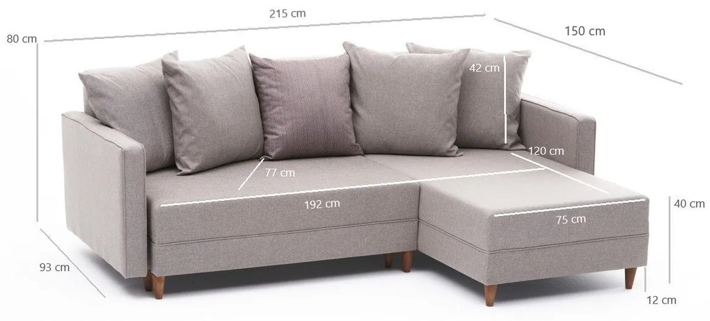 Sofá-Cama de Canto Aydam – Creme – 215x80x150 cm