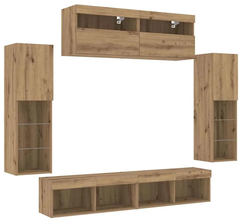 Armários de TV vidaXL com Luzes LED 2 pcs Carvalho Artesanal 80x30x30