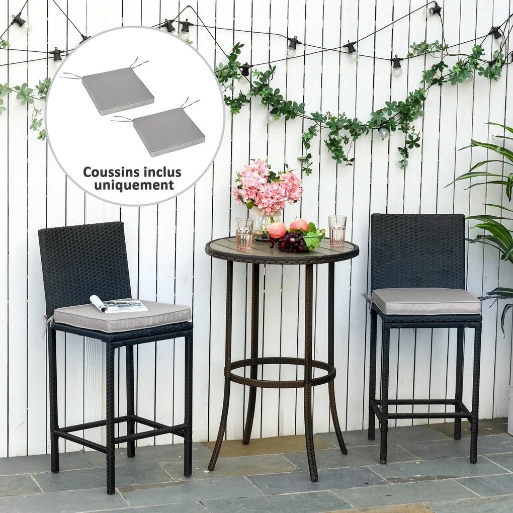 Conjunto de 2 almofadas para cadeiras e cadeirões de jardim; almofadas de assento com capas removíveis; enchimento de 5 cm; poliéster; cinzento claro