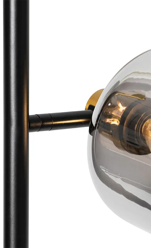 Candeeiro de pé preto com dourado e vidro fumê 3 luzes - Zuzanna Moderno